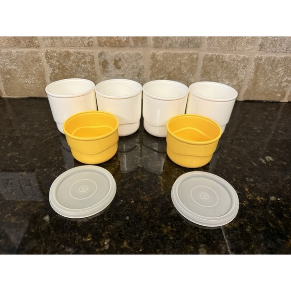 NEW 6 Piece Vintage Tupperware Stackable Snack Storage Cups #2547 with 2 Lids - Picture 1 of 6